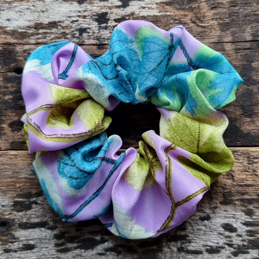 Lilac Autumn Leaves Super Soft Crepe Scrunchie | Hair Tie