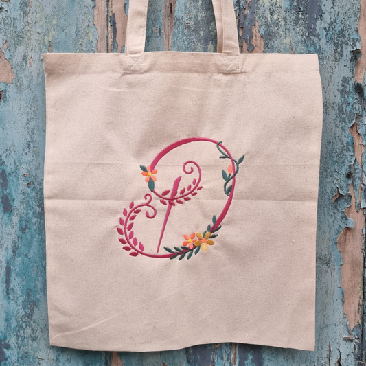 Personalised Lilani Floral Initial Embroidered Tote Bag