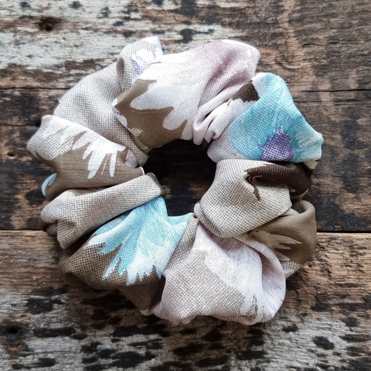 Olive Abstract Floral Super Soft Crepe Scrunchie | Hair Tie