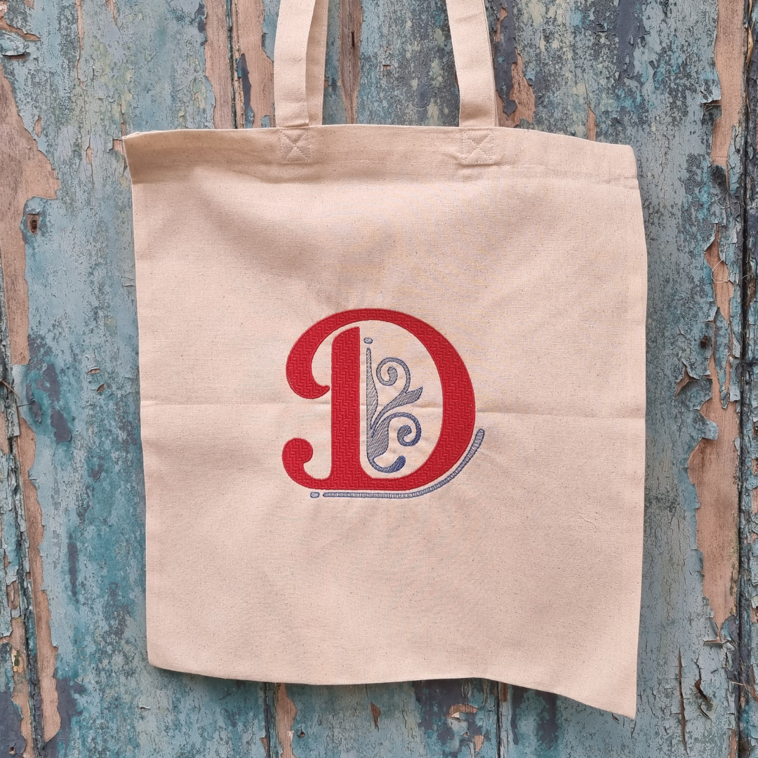 Personalised Ornate Brick Initial Embroidered Tote Bag