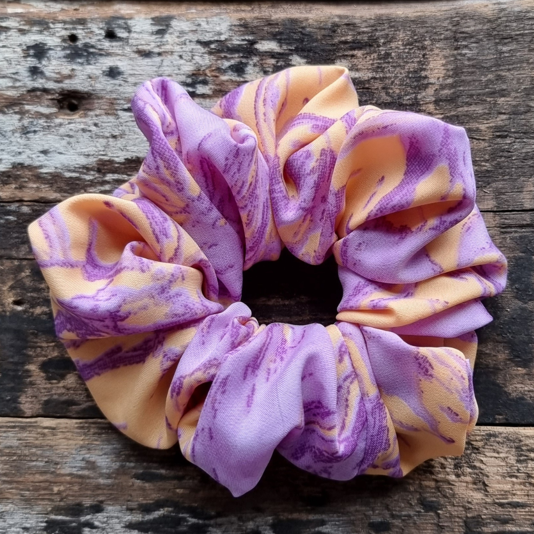 Peach and Lilac Splatter Super Soft Crepe Scrunchie | Hair Tie