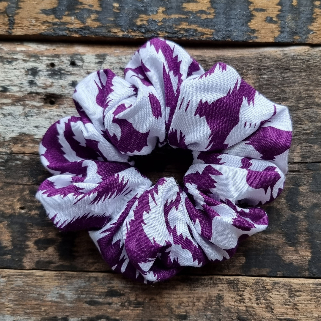 Purple and White Aztec Super Soft Viscose Scrunchie | Hair Tie