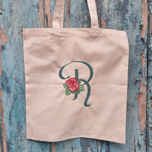 Personalised Rosebud Initial Embroidered Tote Bag