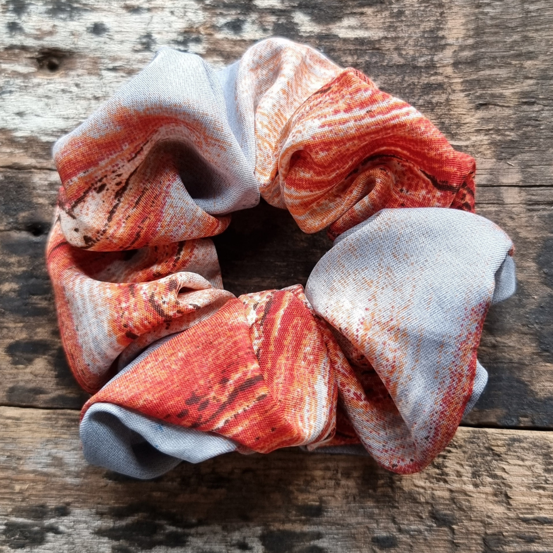 Rust and Kingfisher Brush Strokes Super Soft Crepe Scrunchie | Hair Tie