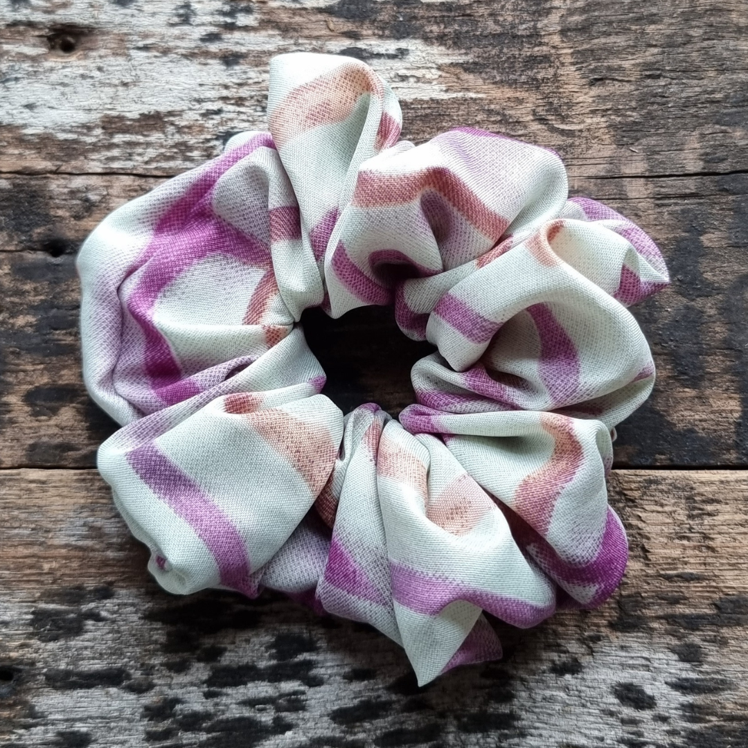 Sage and Fuchsia Abstract Lines Super Soft Crepe Scrunchie | Hair Tie