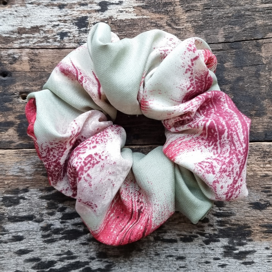 Sage and Red Brush Strokes Super Soft Crepe Scrunchie | Hair Tie