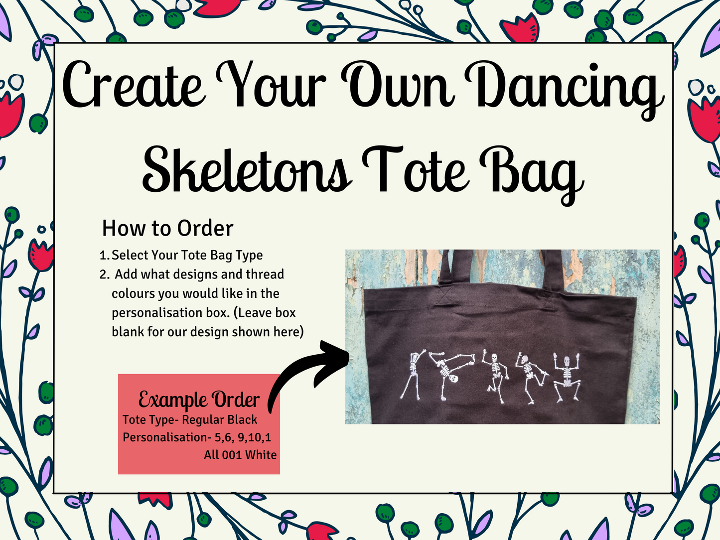 Design Your Own Dancing Skeleton Embroidered Tote Bag