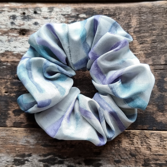 Turquoise and Violet Abstract Lines Super Soft Crepe Scrunchie | Hair Tie