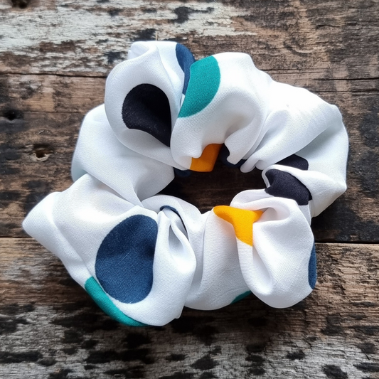 White and Brights Polka Dots Super Soft Crepe Scrunchie | Hair Tie