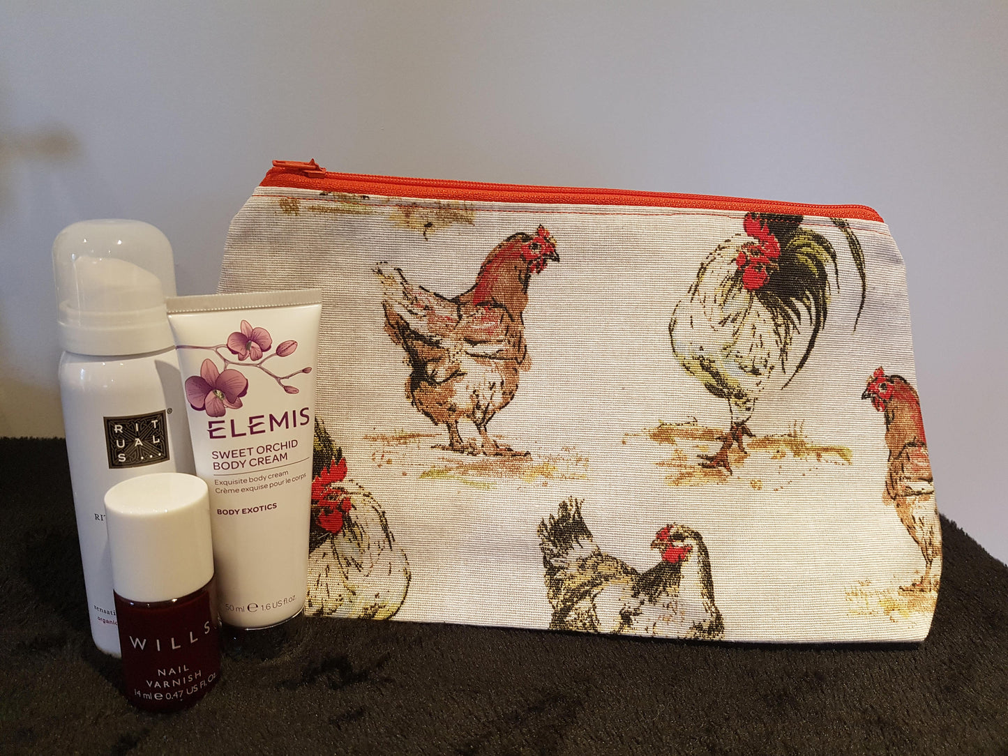 Rustic Chicken Canvas Pouch Bag | Large Makeup Bag