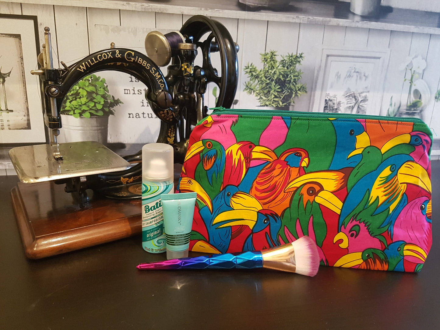 Bright Tropical Bird Pouch Bag | Large Makeup Bag