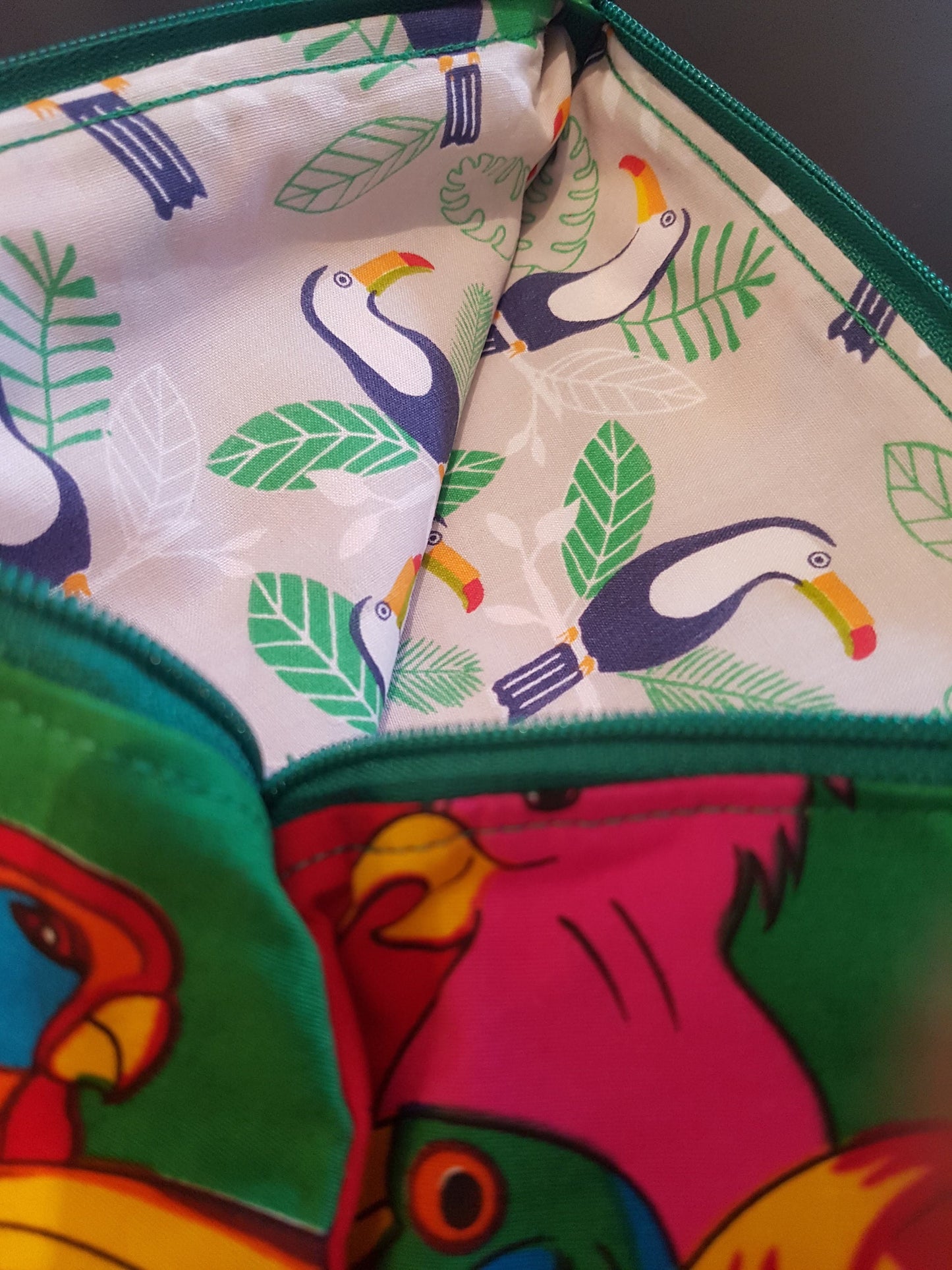 Bright Tropical Bird Pouch Bag | Large Makeup Bag