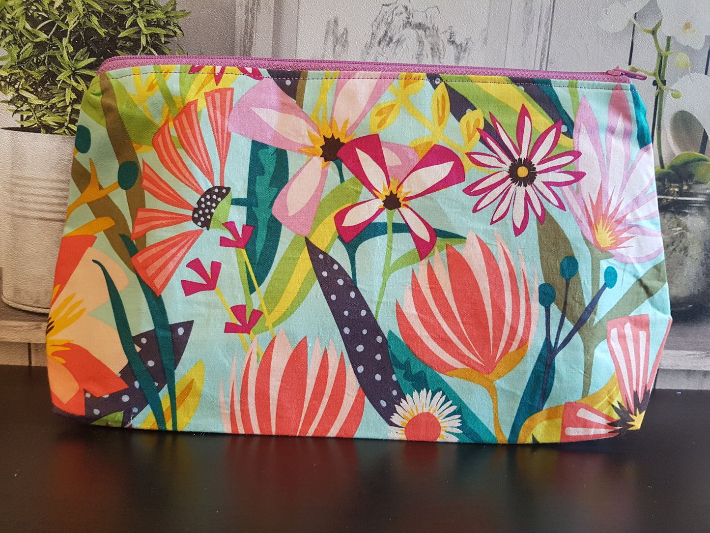 Multicoloured Floral Pouch Bag | Large Makeup Bag