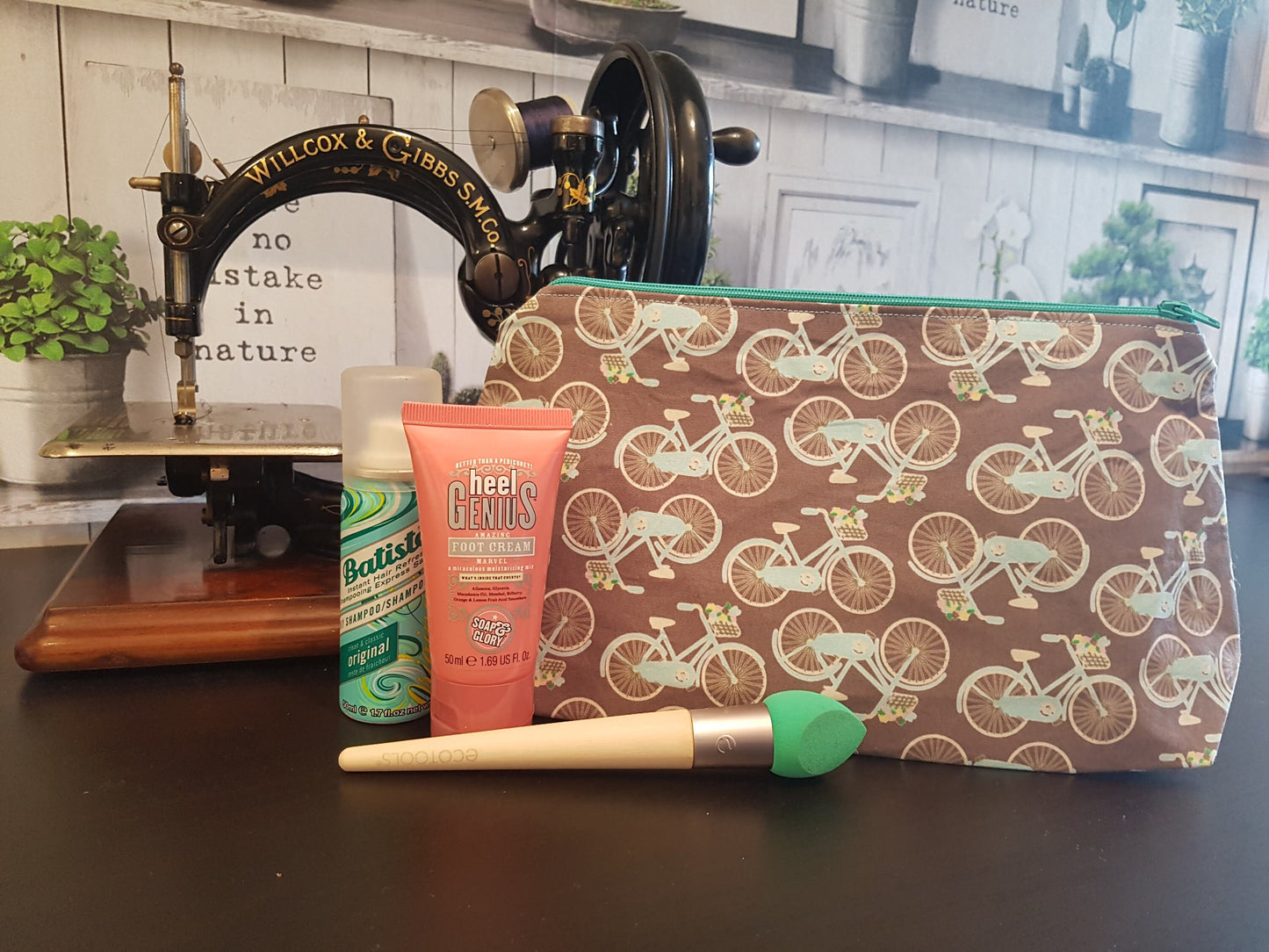 Vintage Look Bicycle Pouch Bag | Large Makeup Bag