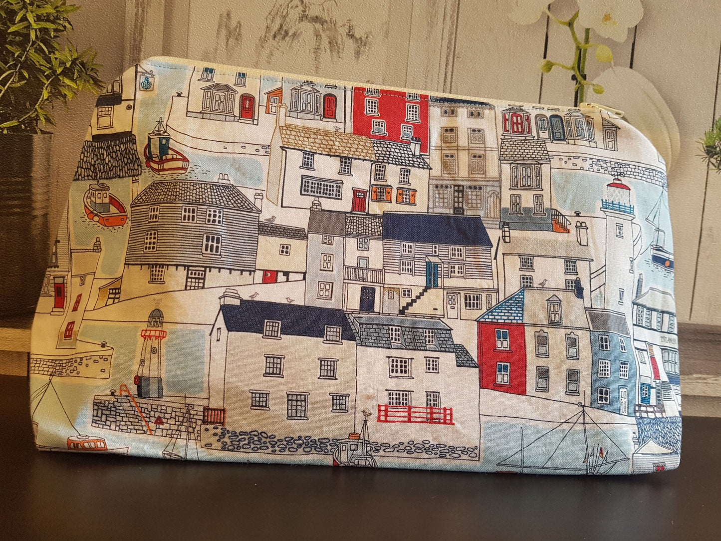 Harbour Scene Zipper Pouch Bag | Large Makeup Bag