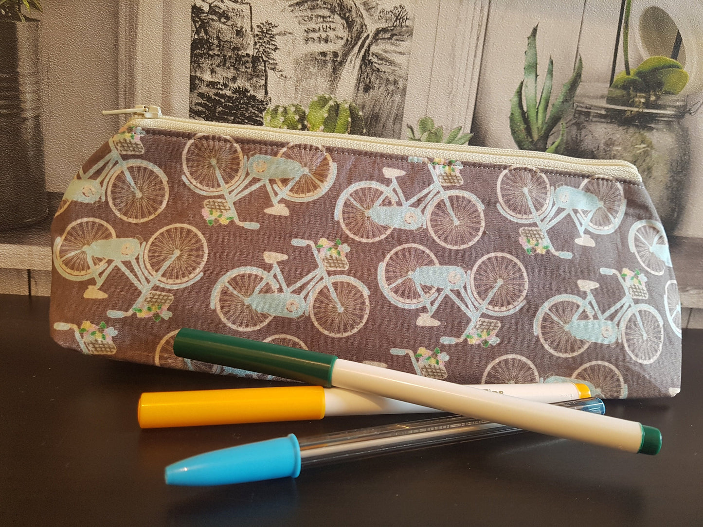 Grey Vintage Bicycle Pencil Case