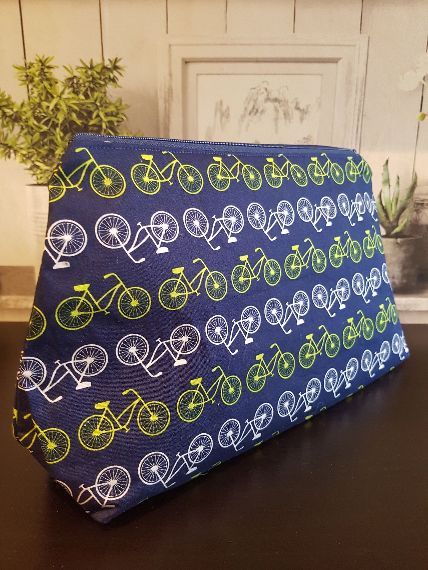 Blue Bicycle Pouch Bag | Large Makeup Bag