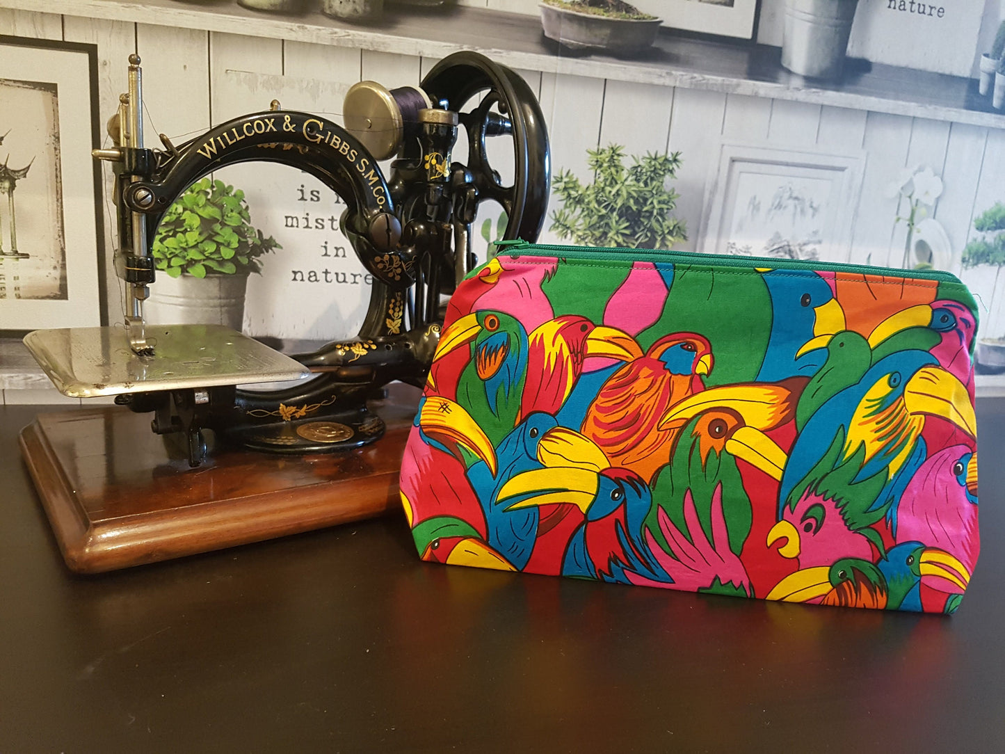 Bright Tropical Bird Pouch Bag | Large Makeup Bag