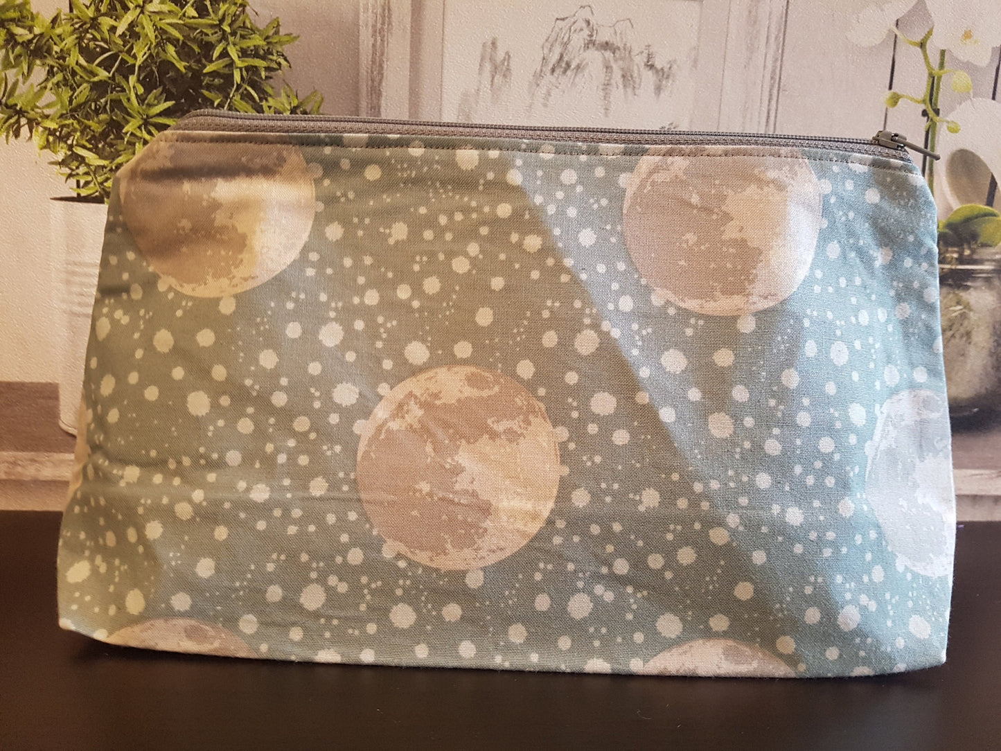 Grey Moon Pouch Bag | Large Makeup Bag