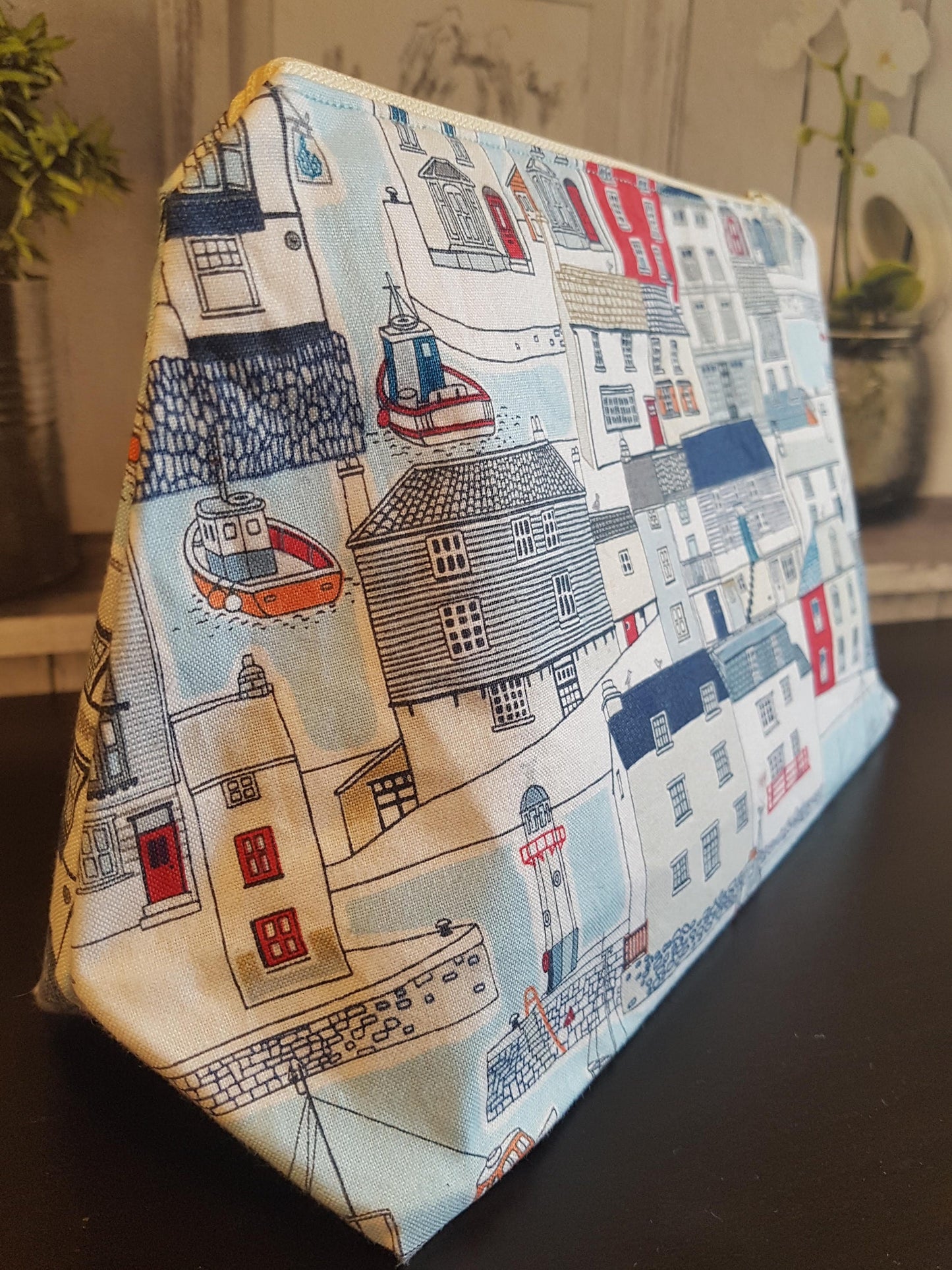 Harbour Scene Zipper Pouch Bag | Large Makeup Bag