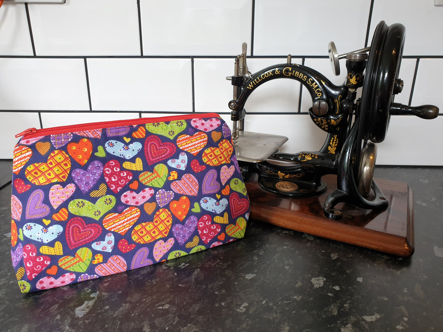 Multicoloured Heart Pouch Bag | Large Makeup Bag