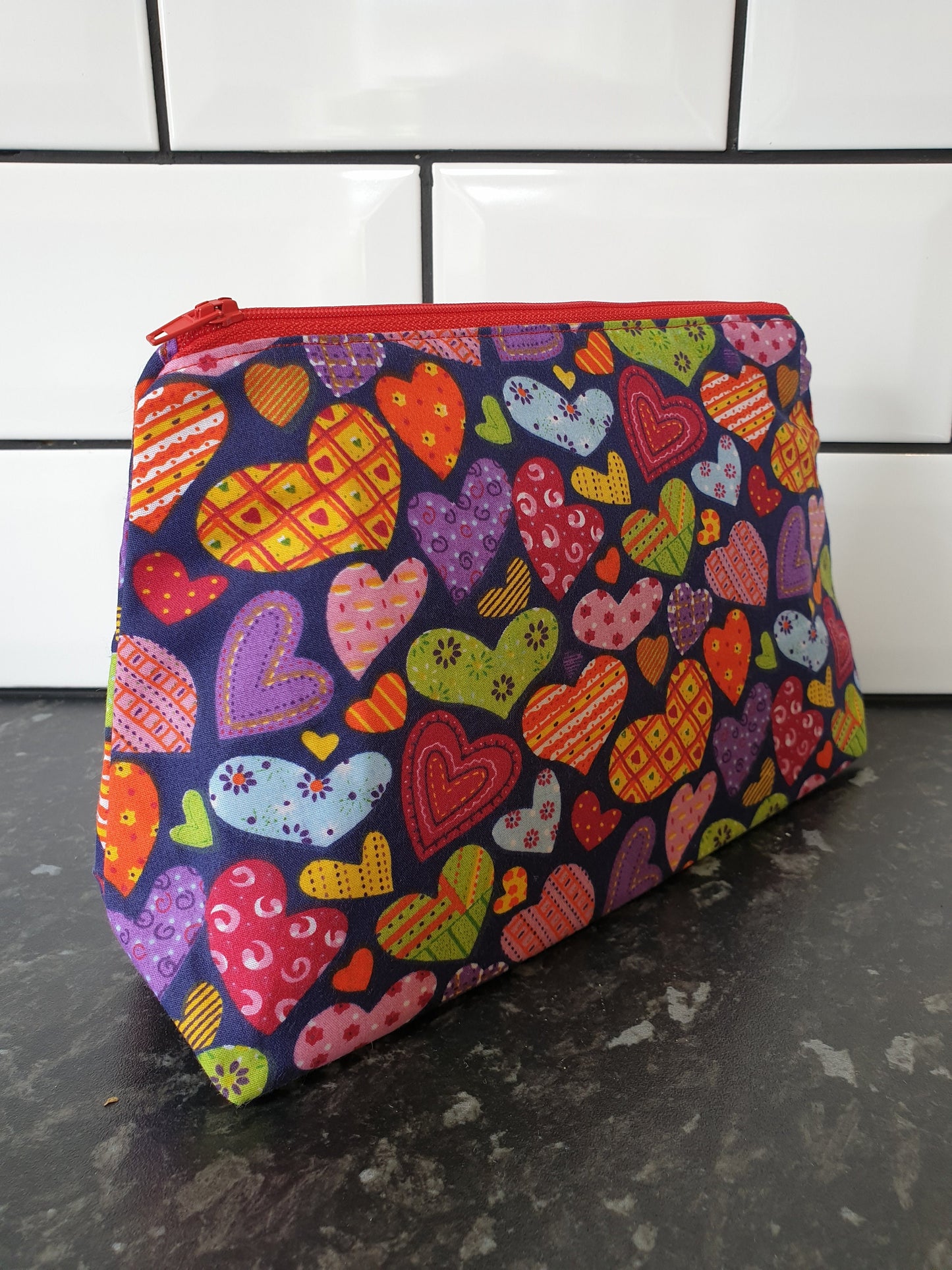 Multicoloured Heart Pouch Bag | Large Makeup Bag