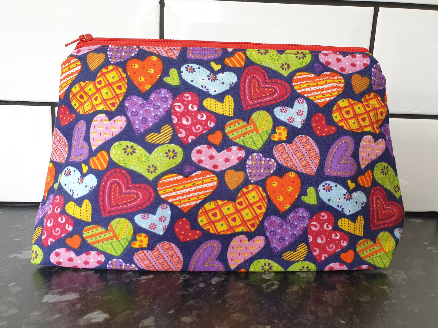 Multicoloured Heart Pouch Bag | Large Makeup Bag