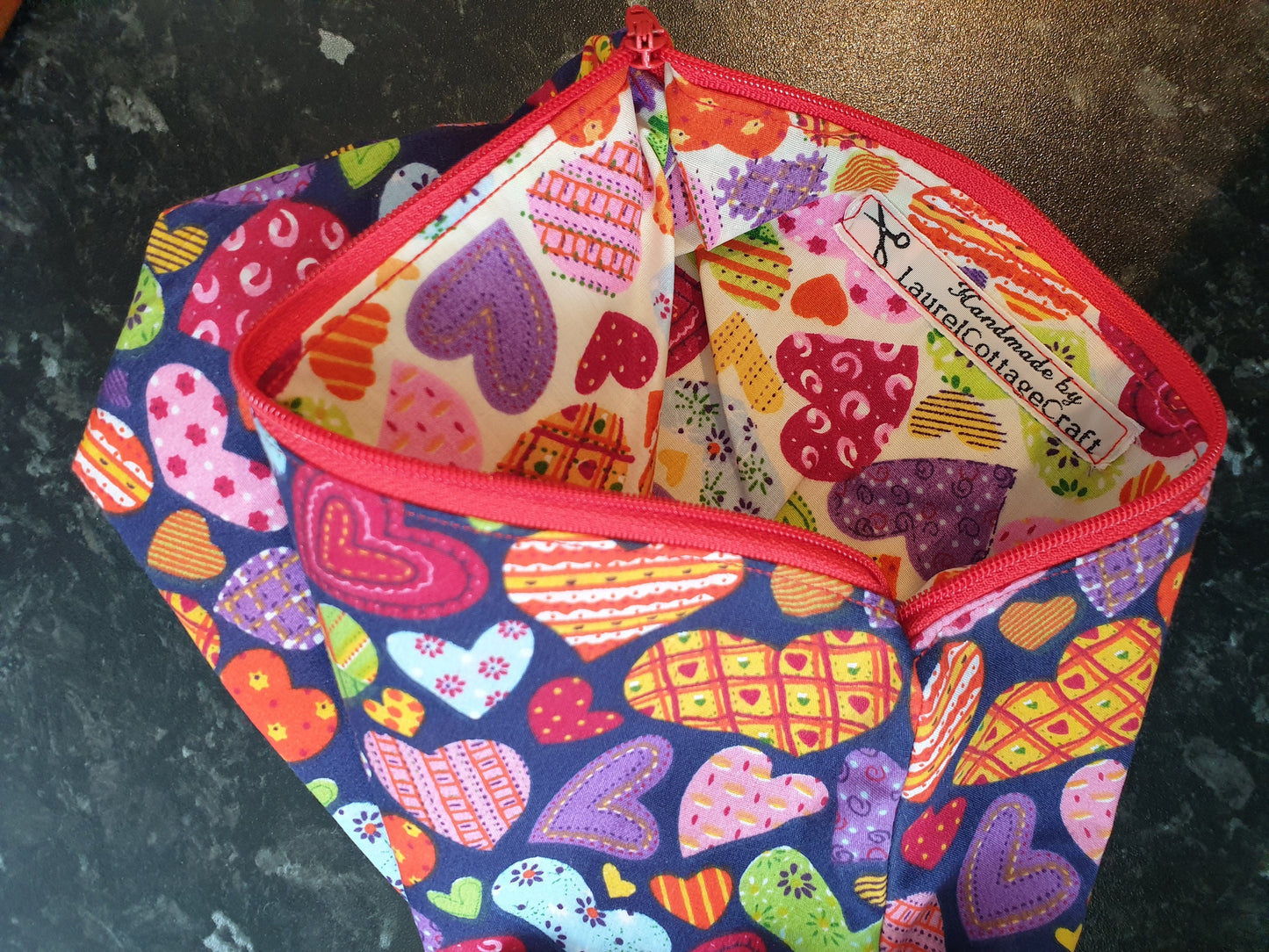 Multicoloured Heart Pouch Bag | Large Makeup Bag