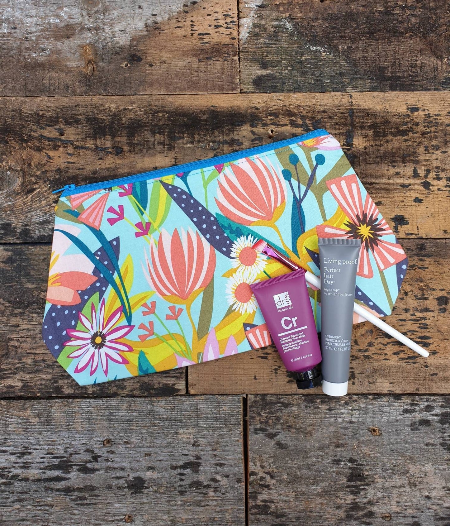 Multicoloured Floral Pouch Bag | Large Makeup Bag