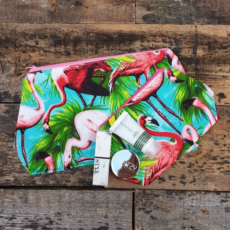 Light Blue Flamingo Pouch Bag Pair