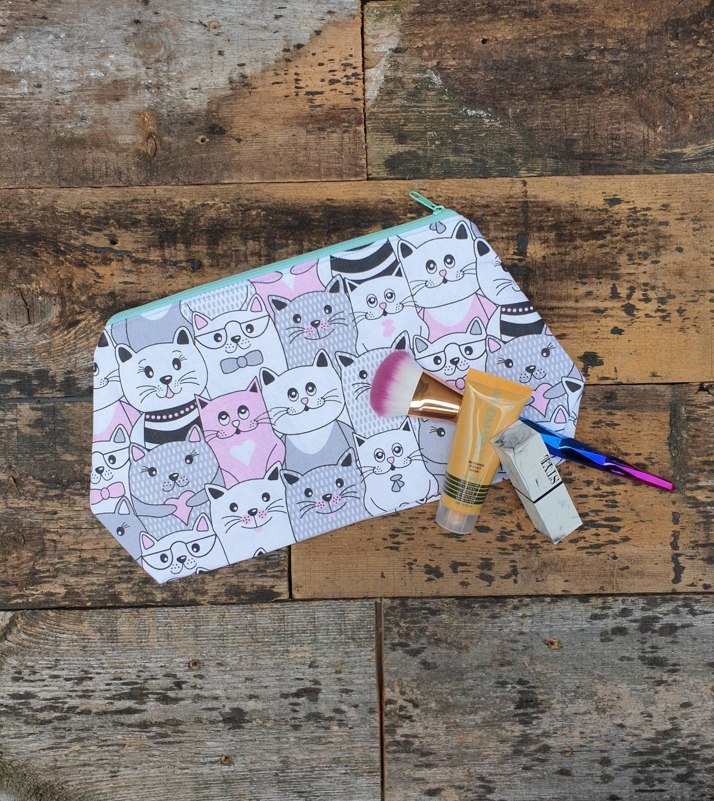 Cat Crowd Pouch Bag | Large Makeup Bag