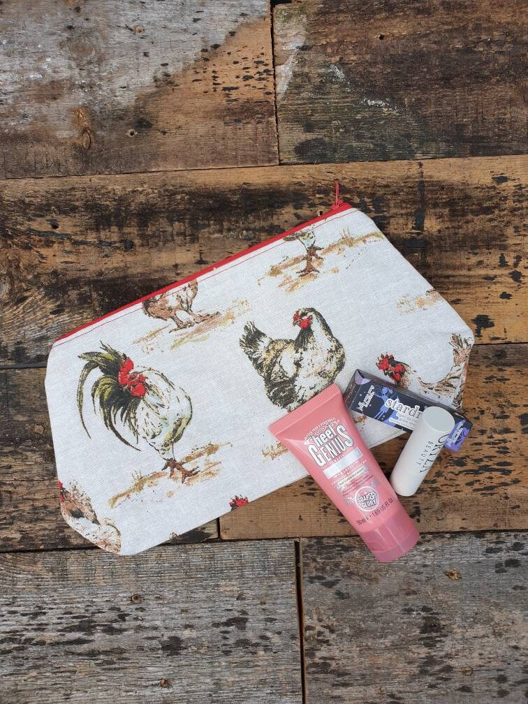 Rustic Chicken Canvas Pouch Bag | Large Makeup Bag