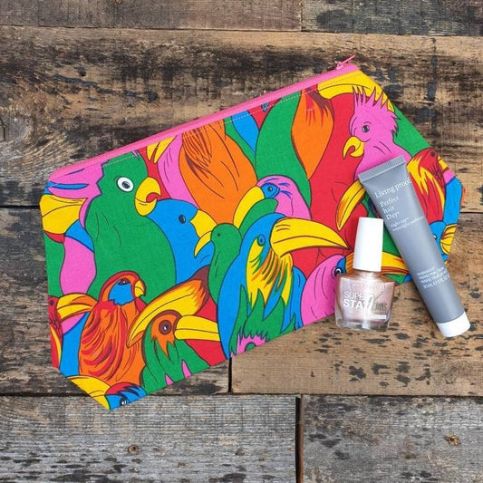 Bright Tropical Bird Pouch Bag | Large Makeup Bag