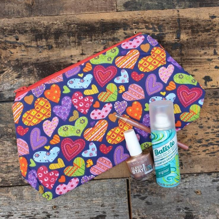 Multicoloured Heart Pouch Bag | Large Makeup Bag