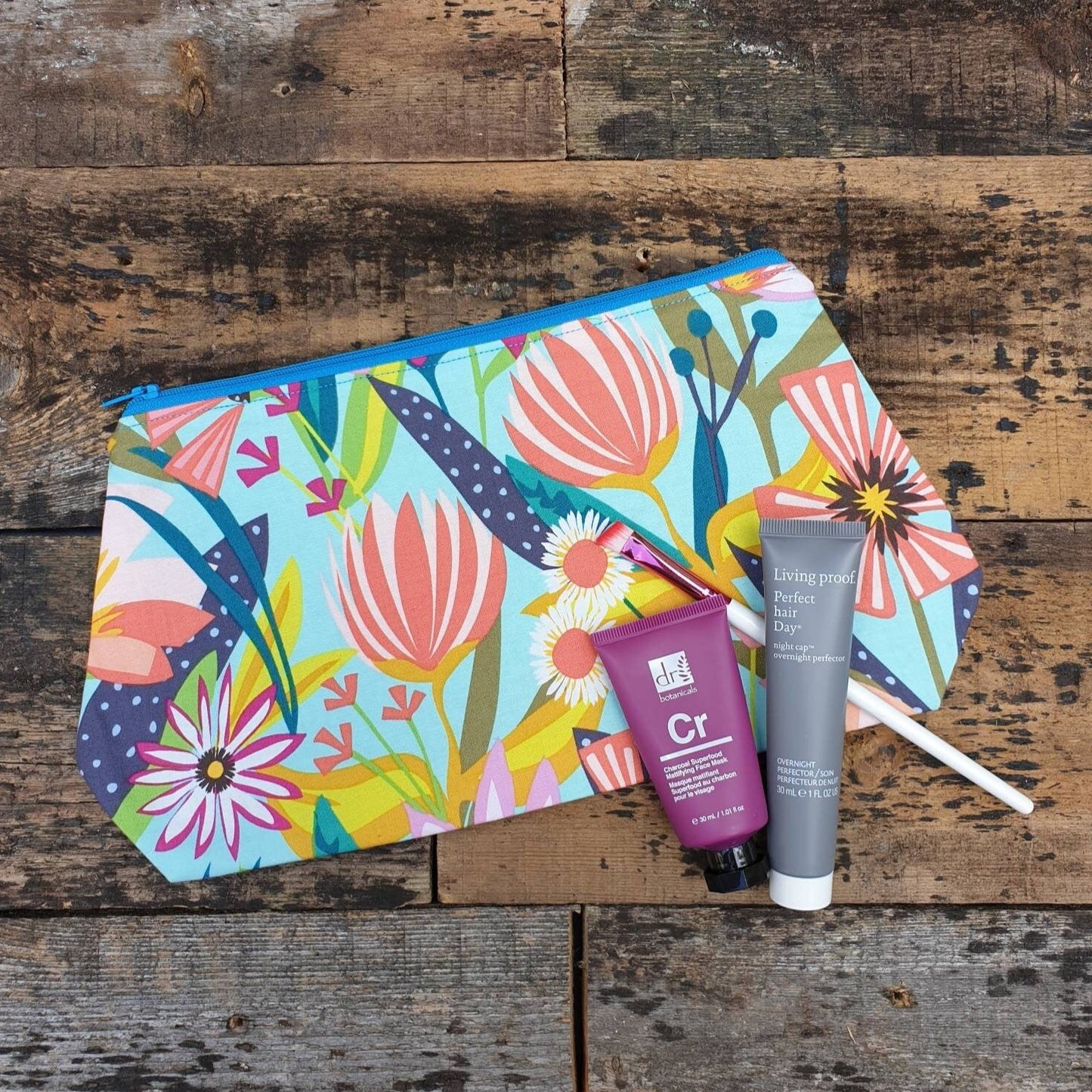 Multicoloured Floral Pouch Bag | Large Makeup Bag