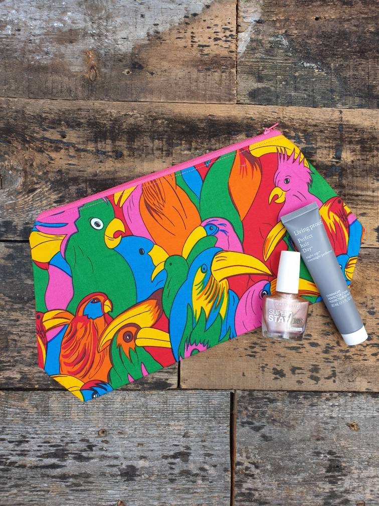 Bright Tropical Bird Pouch Bag | Large Makeup Bag