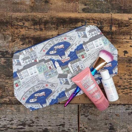 Busy Harbour Scene Pouch Bag | Large Makeup Bag