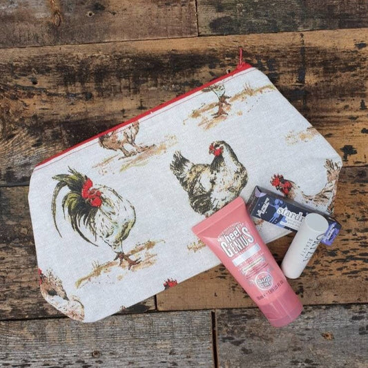 Rustic Chicken Canvas Pouch Bag | Large Makeup Bag