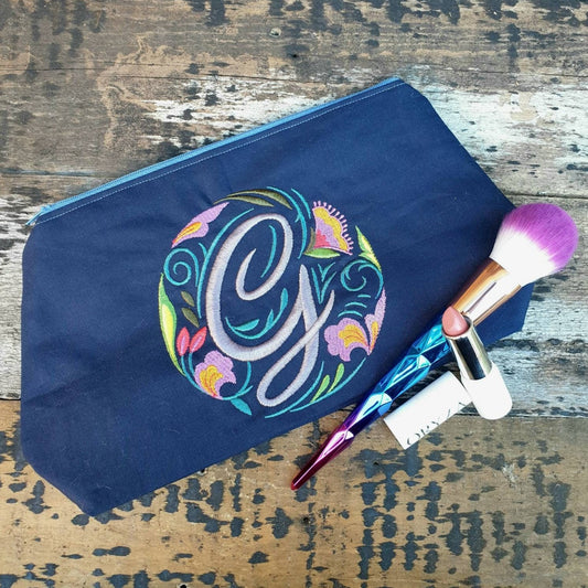 Personalised Circle Monogram Pouch Bag | Large Makeup Bag