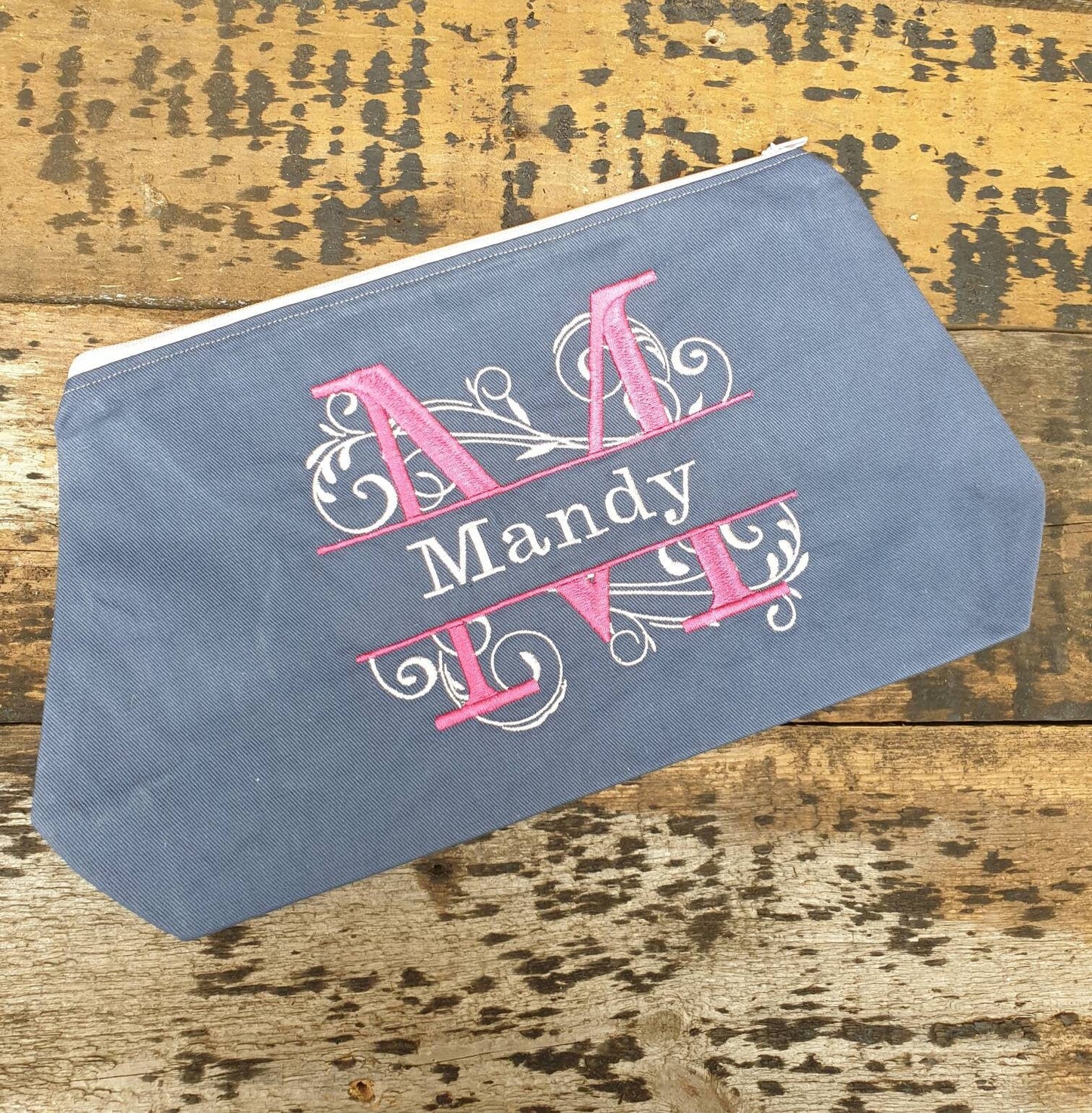 Personalised Swirling Split Monogram Pouch Bag | Large Makeup Bag