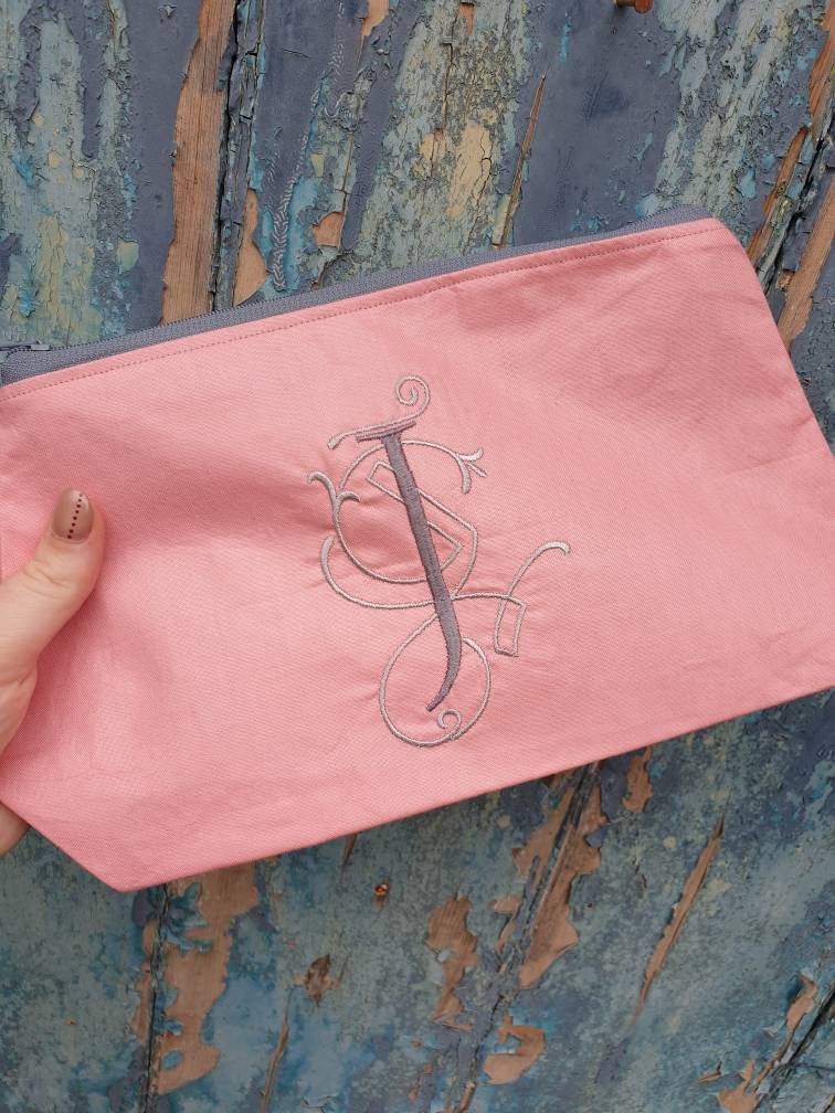 Personalised Swirling Monogram Pouch Bag | Large Makeup Bag