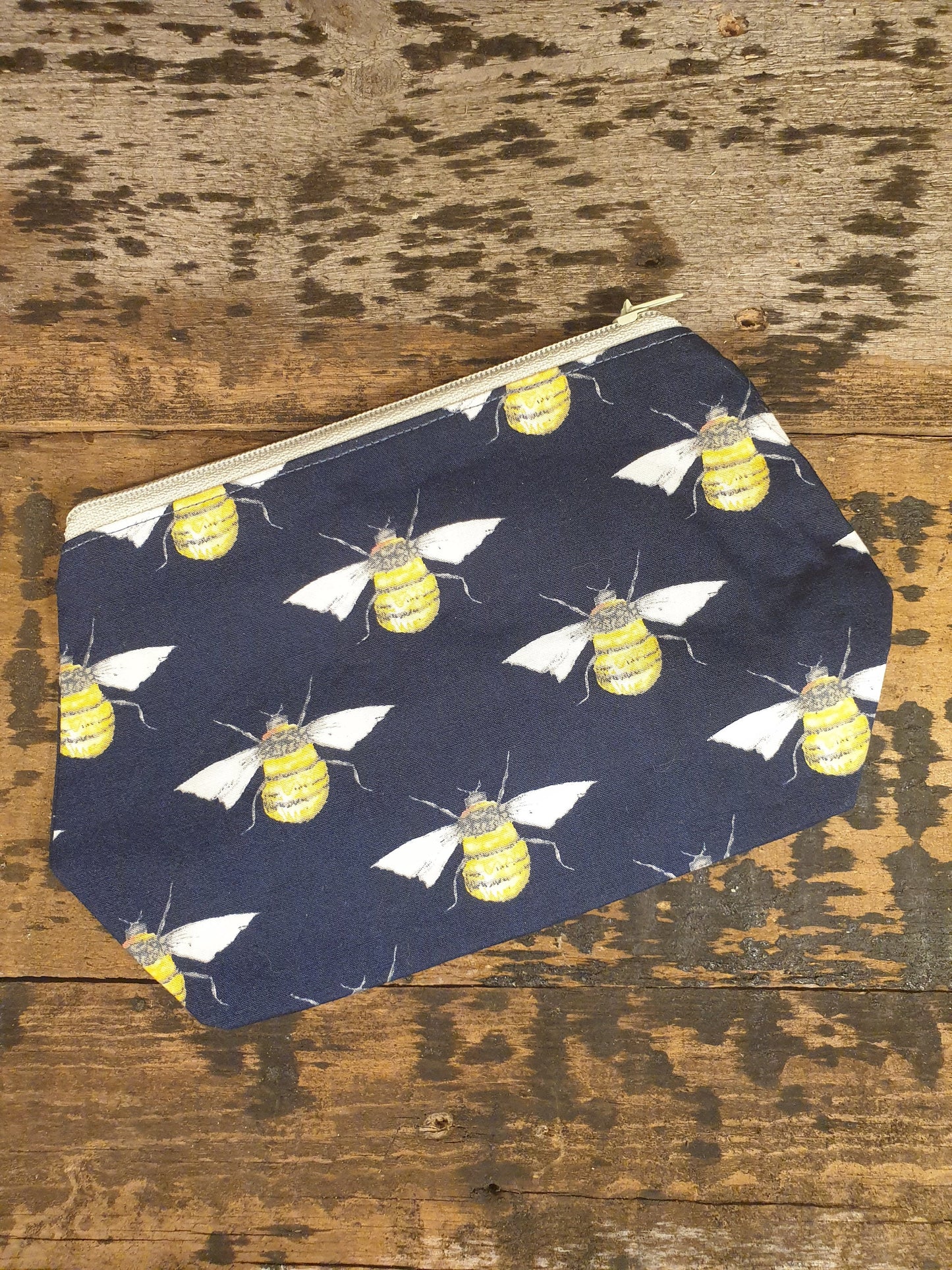 Navy Bumble Bee Pouch Bag | Small Makeup Bag