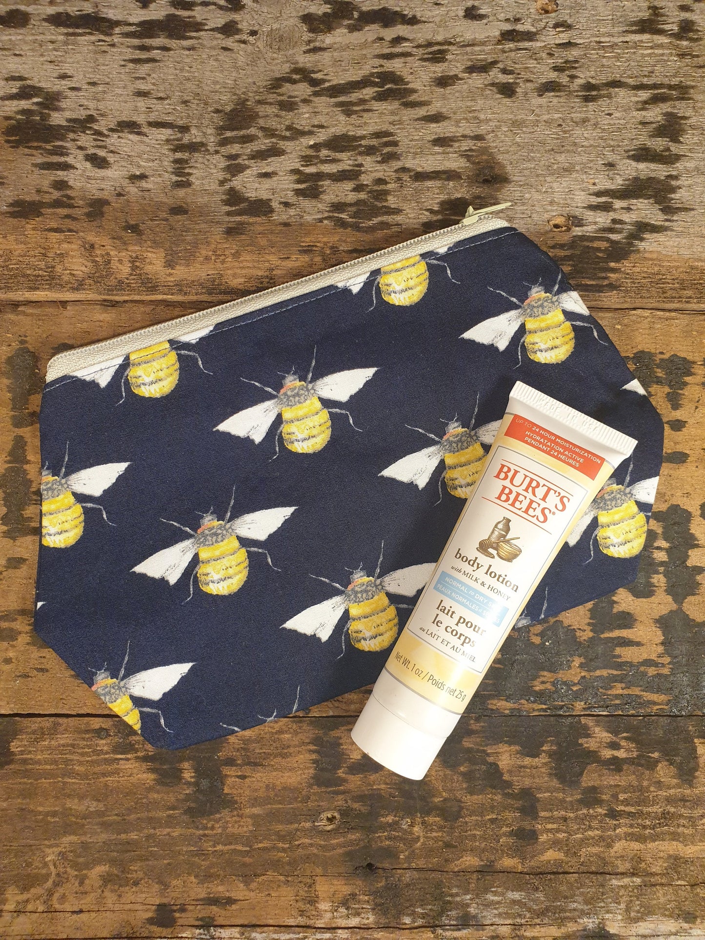 Navy Bumble Bee Pouch Bag | Small Makeup Bag