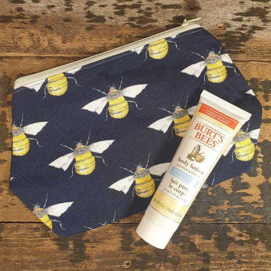 Navy Bumble Bee Pouch Bag | Small Makeup Bag