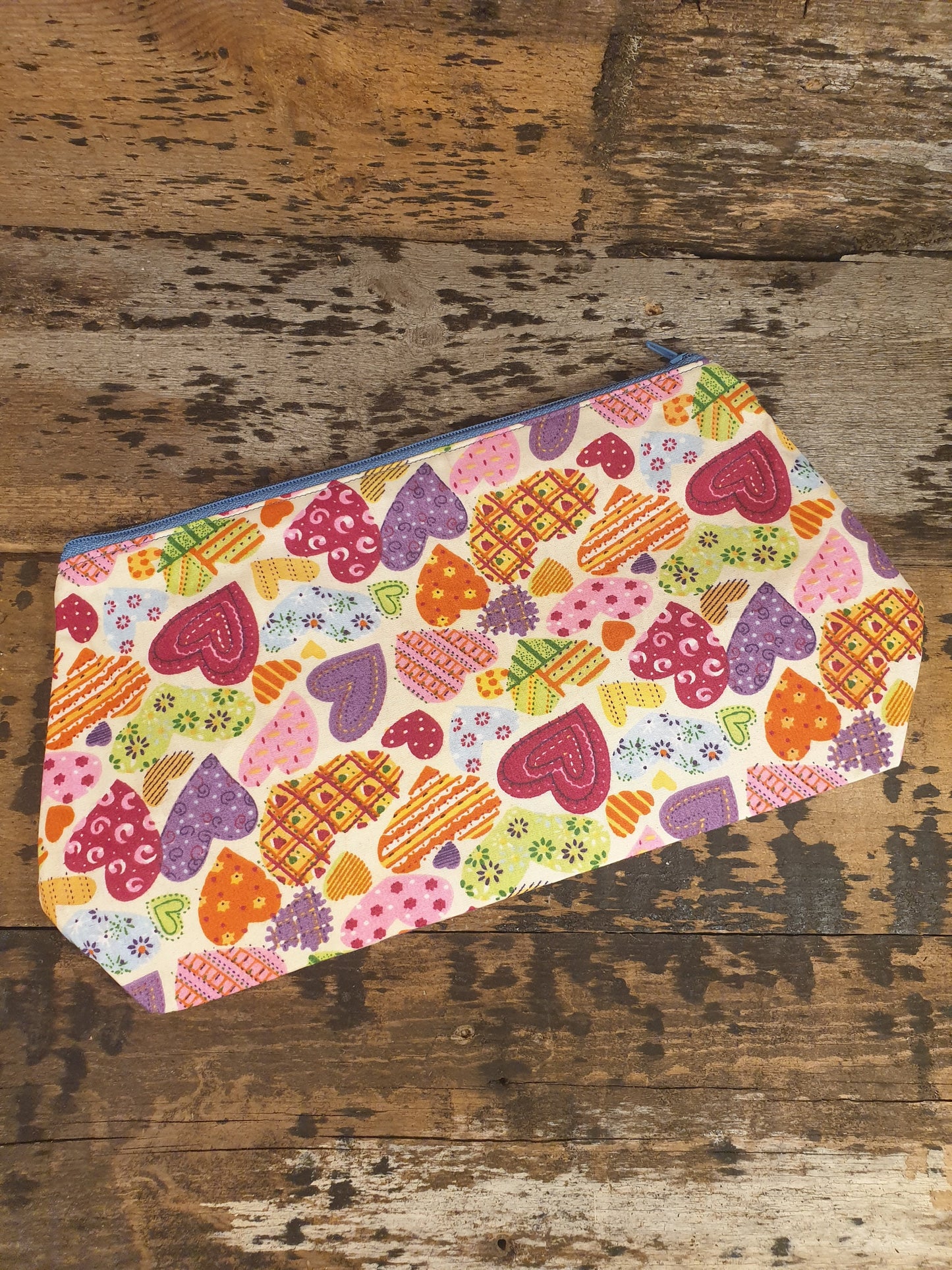 Multicoloured Love Heart Jumble Zipper Pouch Bag | Large Makeup Bag