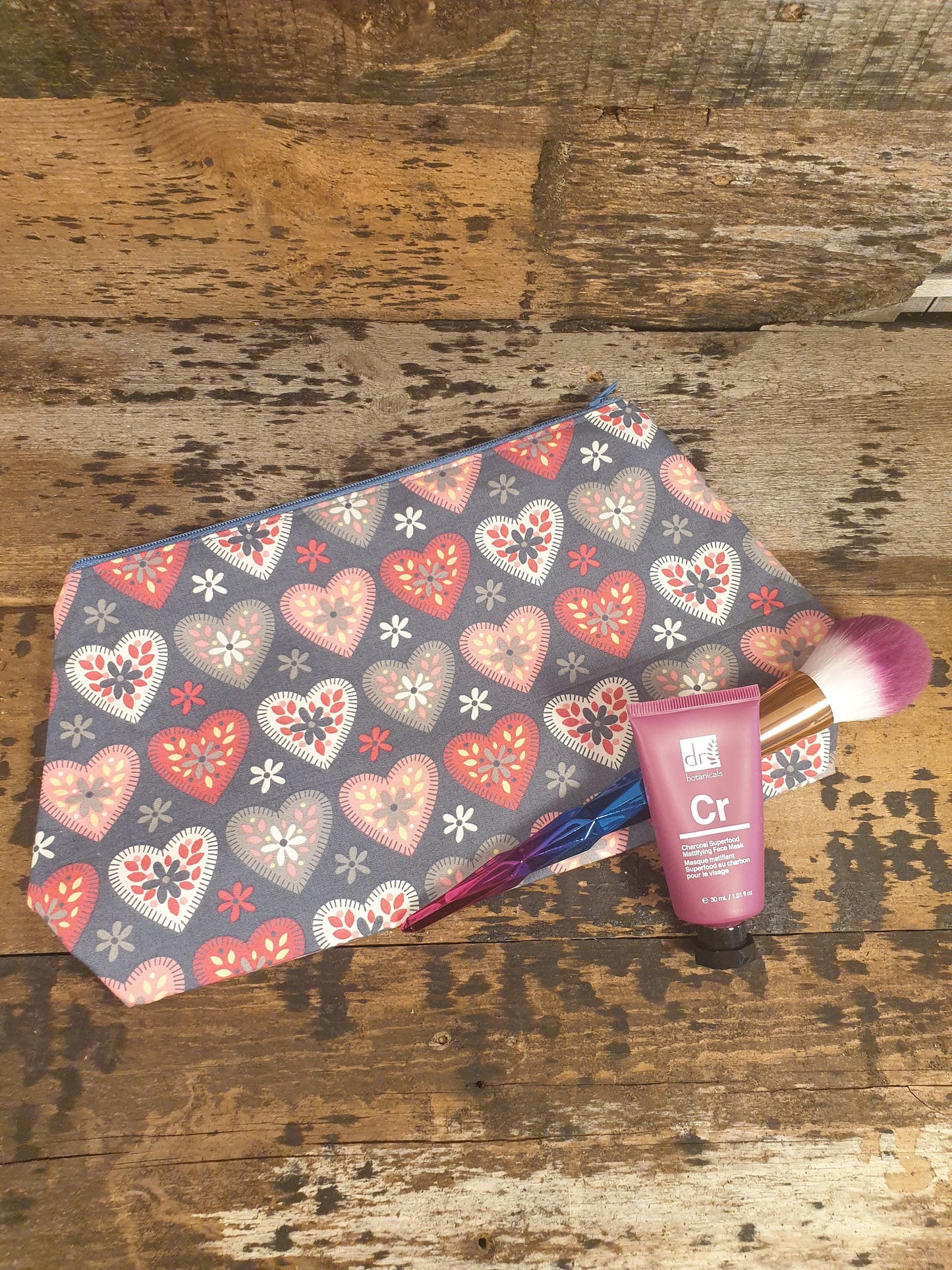 Stitched Look Love Heart Zipper Pouch Bag | Large Makeup Bag