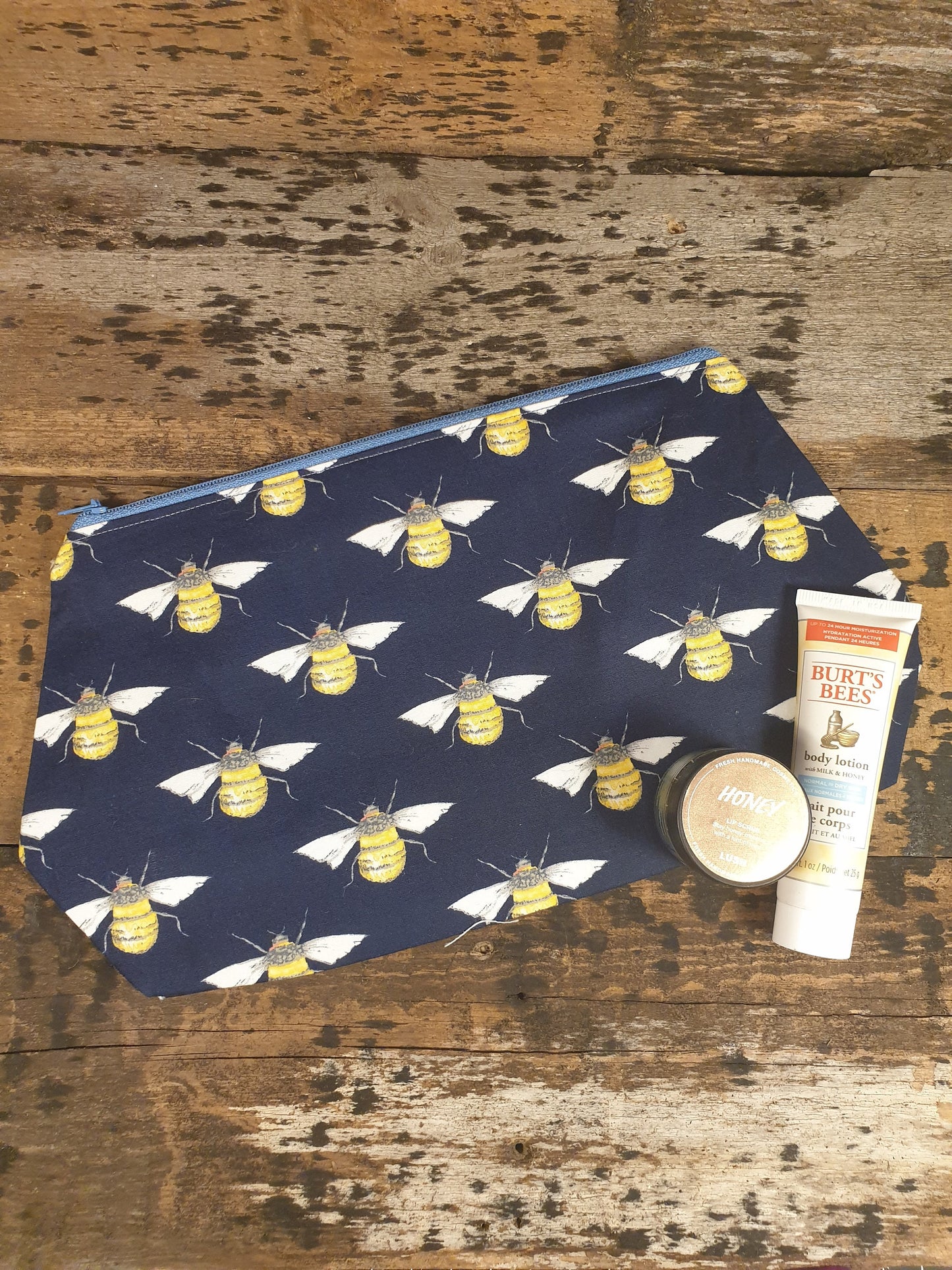 Navy Bumble Bee Pouch Bag | Large Makeup Bag