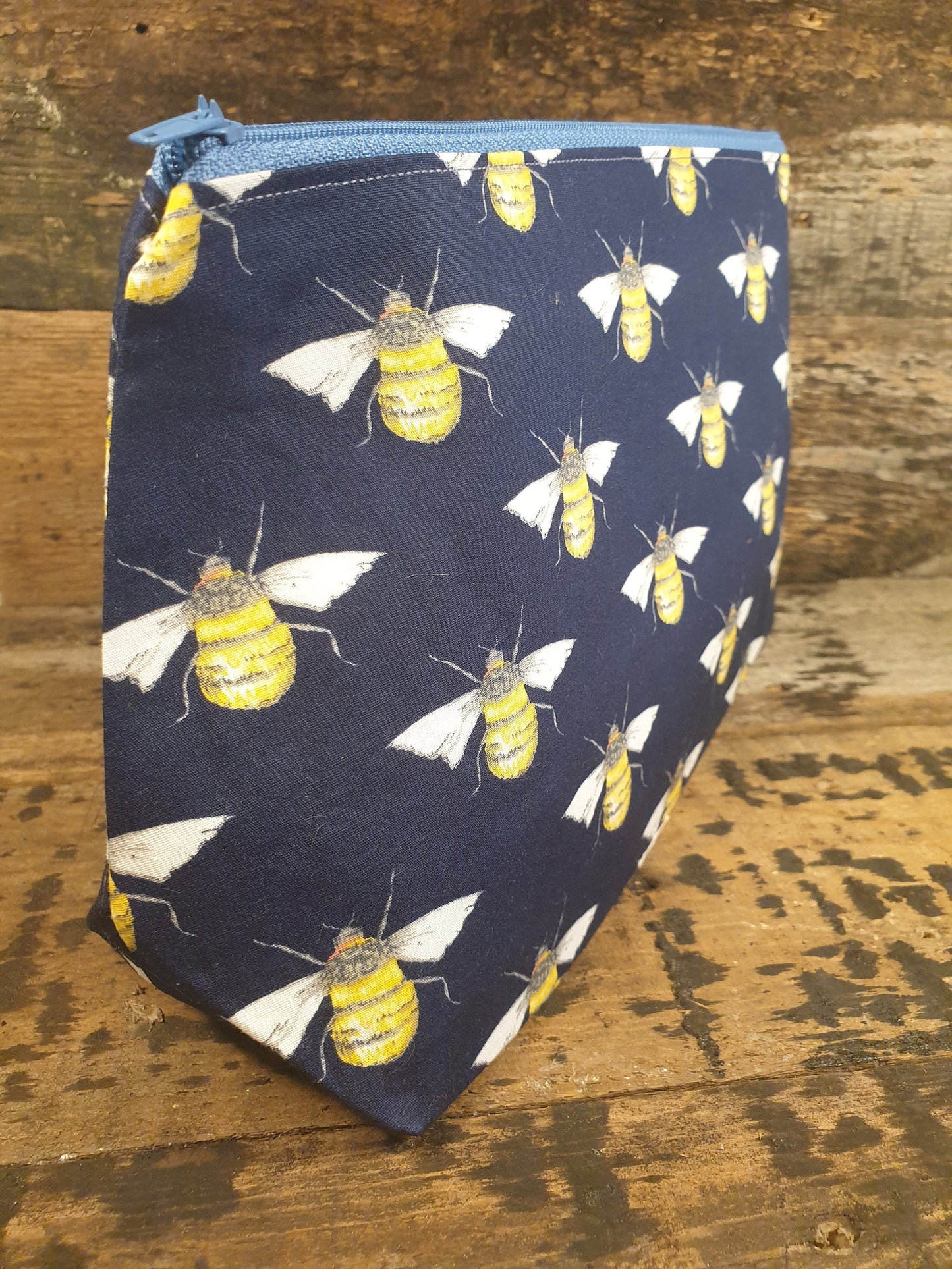 Navy Bumble Bee Pouch Bag | Large Makeup Bag