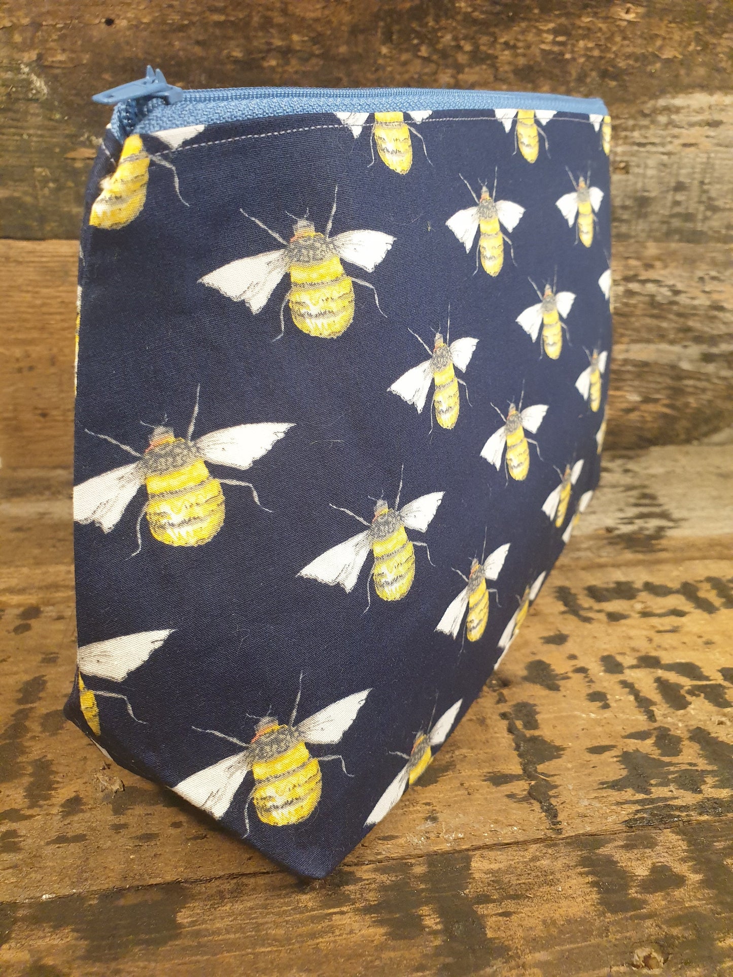 Navy Bumble Bee Pouch Bag | Large Makeup Bag