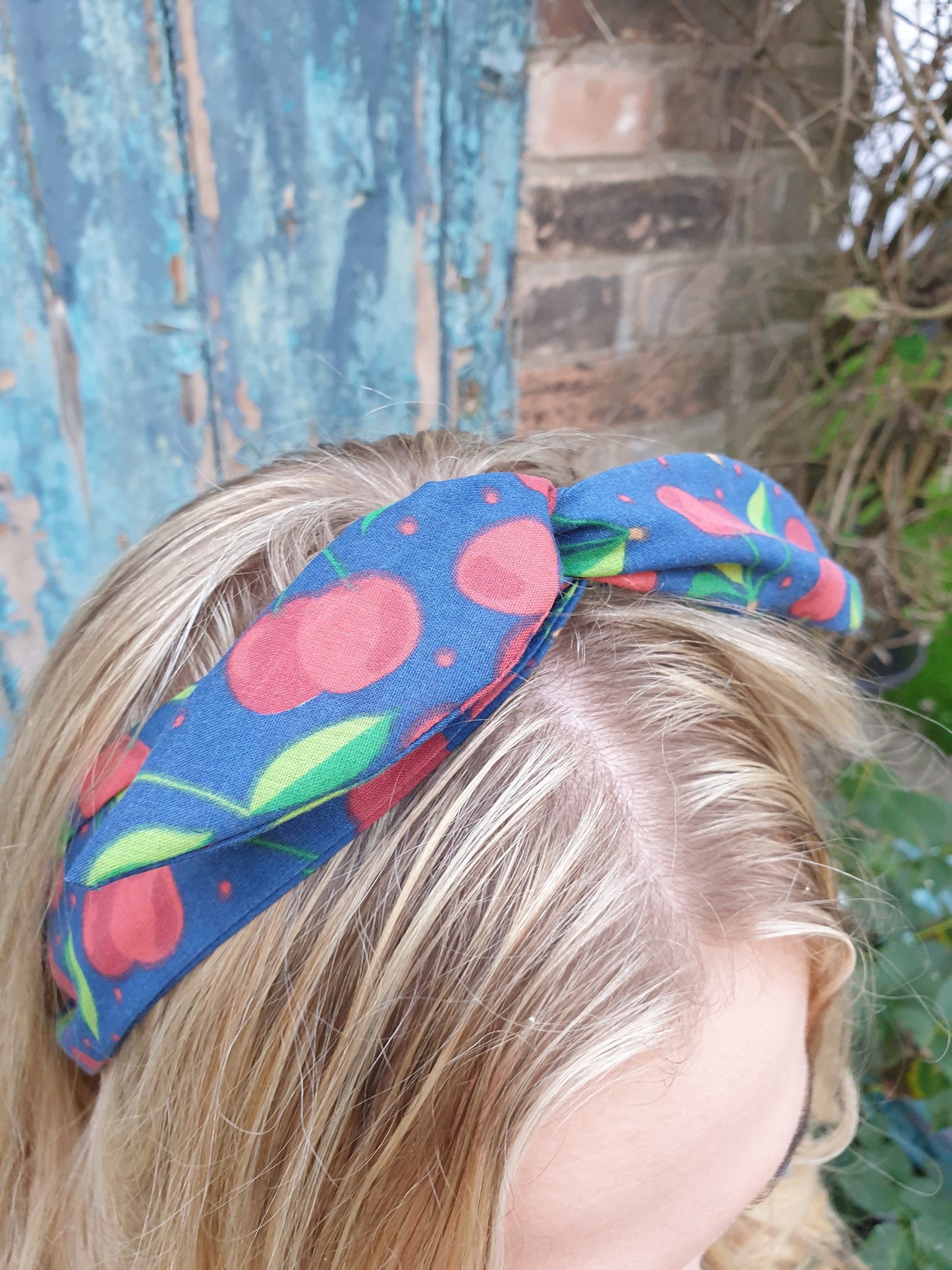 Navy Cherry Wired Headband